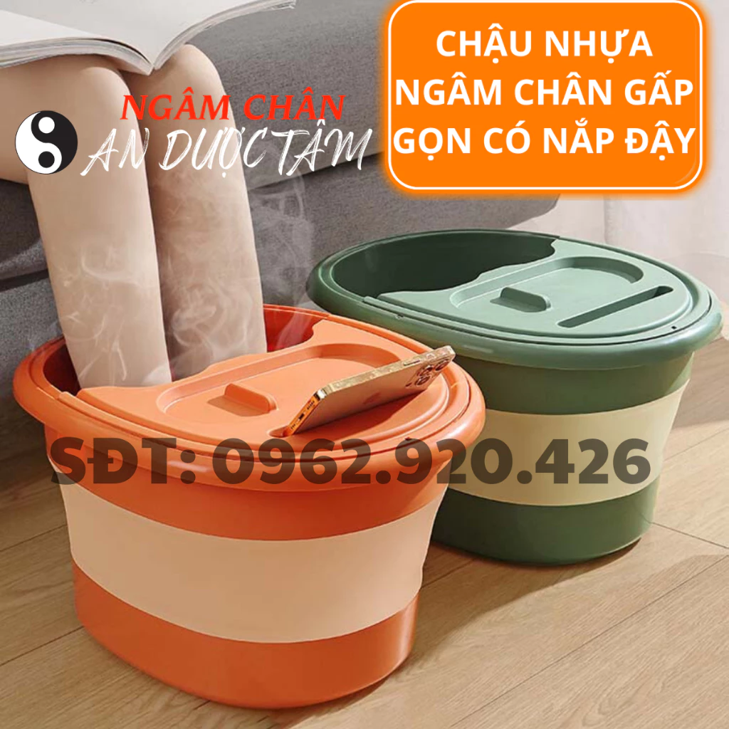 Chậu Ngâm Chân Gấp Gọn Có Nắp Giữ Nhiệt Lâu Hơn, Giảm Căng Thẳng, Có Gai Massager Lòng Bàn Chân Tăng Hiệu Quả Ngâm Chân