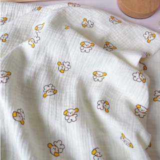 vải xô muslin 2 lớp cao cấp mềm đẹp hình con cún tai vàng siêu dễ thương