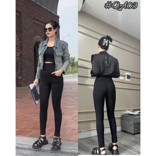 Quần legging nữ nâng mông cạp cao chất vải umi dày dặn, quần bó màu đen có túi siêu tôn dáng(mã QA03)