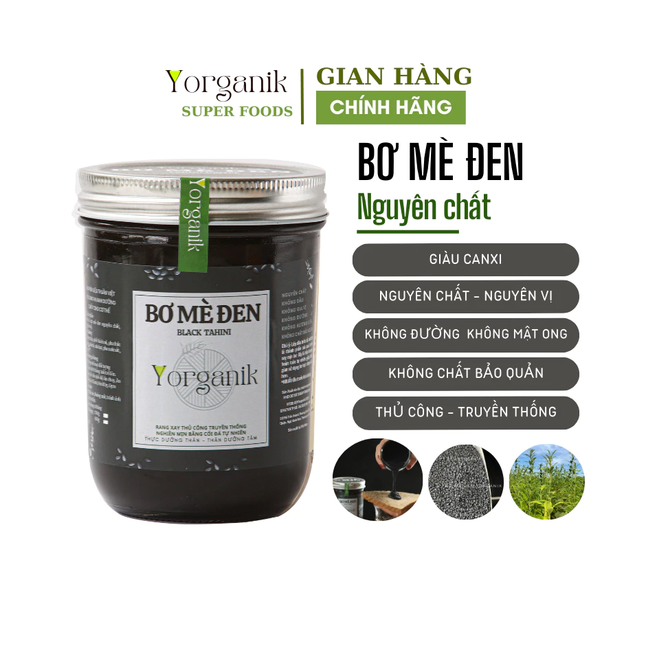 Bơ Mè Đen Nguyên Chất Thuần Chay Không Đường Yorganik 450g/200g