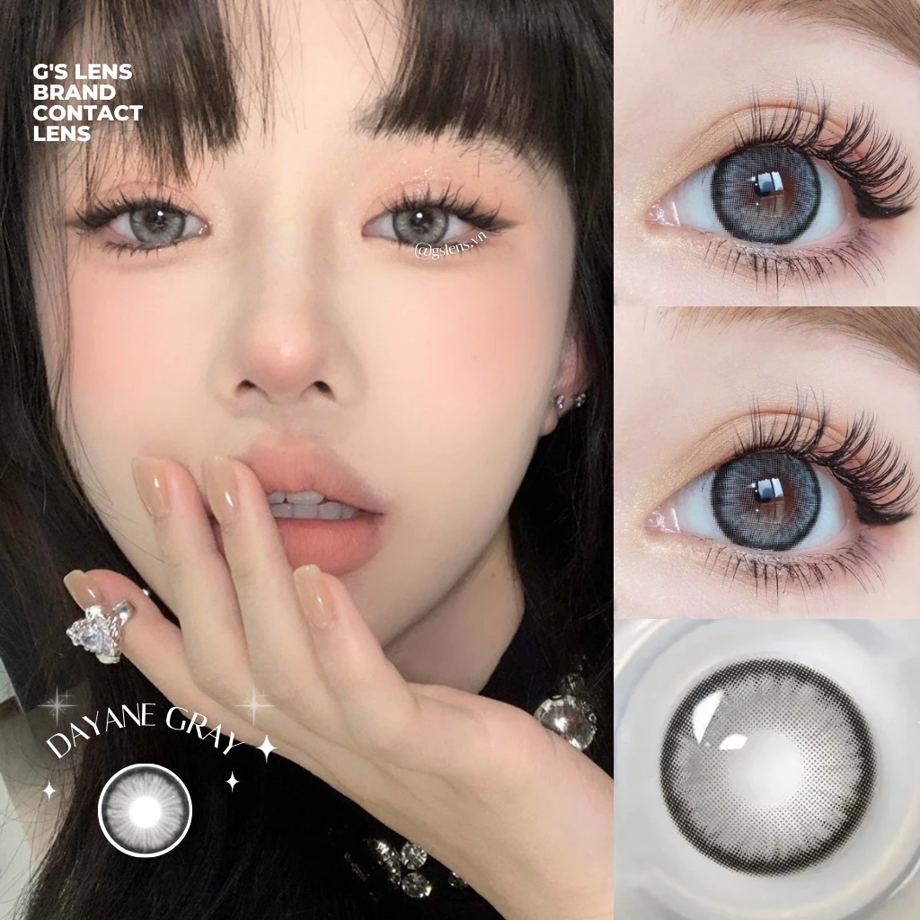 Lens Mắt Kính Áp Tròng Xám Tây Vân Xước DAYANE GRAY Giãn Ít Size S 14.2mm 0 Đến 7 Độ Cận (LENS NỘI ĐỊA TRUNG)