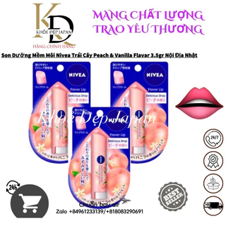 Son Dưỡng Mềm Môi Nivea Trái Cây Peach & Vanilla Flavar 3.5gr Nội Địa Nhật