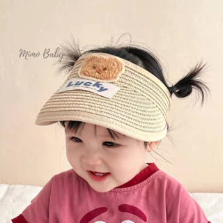 Mũ cói nửa đầu thêu gấu in chữ Lucky sành điệu đáng yêu cho bé (6m-4y) MH100 Mimo Baby