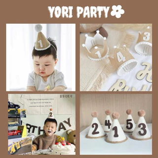 Nón Sinh Nhật Vải Bố Đáng Yêu Cho Bé từ 1-3 Tuổi, Nón Trang Trí Sinh Nhật - Yori Party