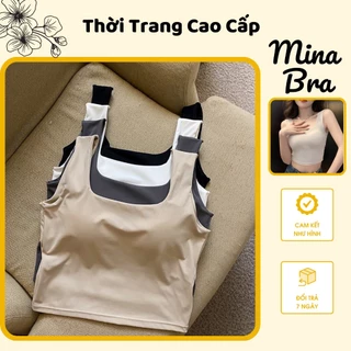 [ Mina Bra ] Áo  Ba Lỗ Kèm Đệm Mút Su Trơn Cổ Ngang Cao Cấp Dáng Crotop