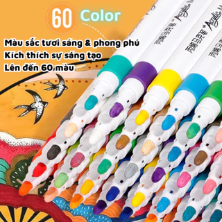 Bút màu acrylic marker 60 màu _đầu bút linh hoạt -cọ vẽ sơn chống nước_ vẽ trên mọi chất liệu bề mặt