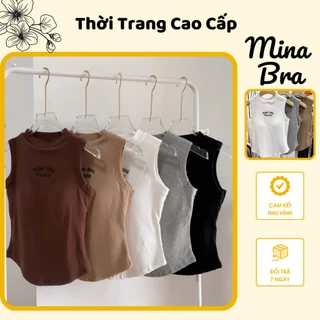 [ Mina Bra ] Áo Ba Lỗ Kèm đệm Mút Ngực Cổ 2p Chất cotton HA0099