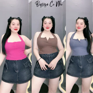 Áo dây croptop bigsize nữ  cổ yếm chất thun gân tăm co giãn thoải mái dành cho nàng mũm mĩm 58-95 kg G46