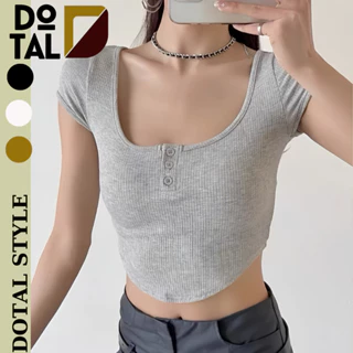 Áo Croptop Trơn Vạt Bầu Ôm Body Cổ Vuông Tròn Tay Ngắn, Áo Thun Ôm Kiểu Sexy Basic Dễ Phối DOTAL