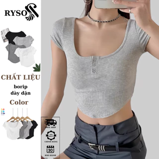 Áo Croptop Trơn Vạt Bầu Ôm Body Cổ Vuông Tròn Tay Ngắn, Áo Thun Ôm Kiểu Sexy Basic Dễ Phối RYSO FASHION