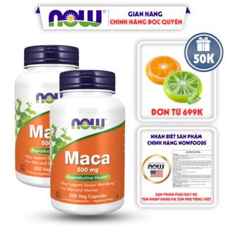 Combo 2 lọ Now Maca 500mg hỗ trợ sức khỏe sinh sản cho nam và nữ cân bằng nội tiết tố nữ giới 250 viên