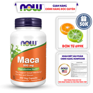 Viên uống hỗ trợ sức khỏe sinh sản cho nam và nữ cân bằng nội tiết tố nữ giới Now Maca 500mg 250 viên