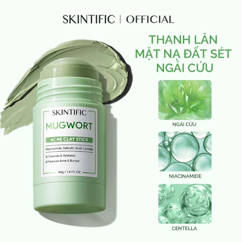 Thanh lăn mặt nạ đất sét ngải cứu cải thiện vấn đề mụn SKINTIFIC 40g