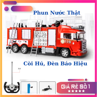 Xe Cứu Hoả Điều Khiển Phun Nước Từ Xa, Đồ Chơi Xe Cứu Hoả Có Đèn Báo Động, Còi Hú, Sử Dụng Pin Sạc