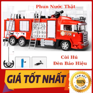 Đồ Chơi Xe Cứu Hoả Điều Khiển Từ Xa Phun Nước Thật, Còi Hú , Đèn Nháy, Sử Dụng Pin Sạc