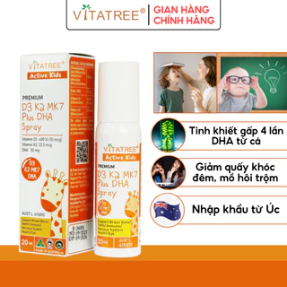 D3K2 MK7 Plus DHA Spray Vitatree 20ml tăng cường khả năng hấp thụ canxi cho bé