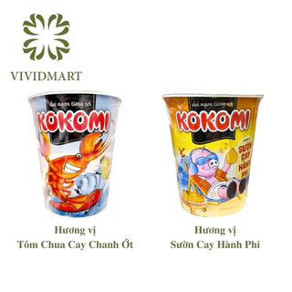 [LY LẺ] - MASAN - Mì ly Kokomi 2 vị: Sườn Cay Hành Phi và Tôm Chua Cay Chanh ớt (65g/ly) - Mì ăn liền Kokomi ly