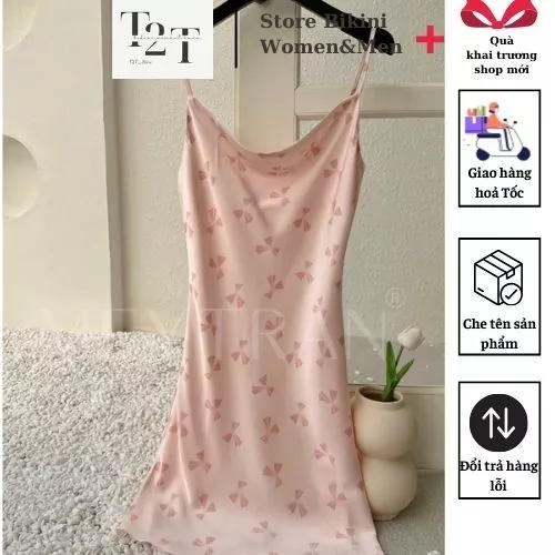 Váy ngủ kiểu Pháp lụa hoa cổ đổ cao cấp Đầm mặc nhà gợi cảm quyến rũ mới 2024