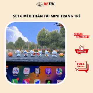 Set 6 Mèo Thần Tài Mini Trang Trí Xe Hơi, Tiểu Cảnh, Bàn Làm Việc Có Keo Dán Sẵn