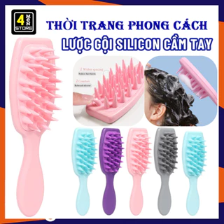 Lược Gội Đầu Bằng Silicon Cầm Tay Massage Da Đầu Giảm Rụng , Kích Thích Mọc Tóc - Lược Chải Mát Xa Giảm stress Da Đầu