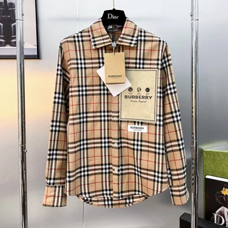 Áo Sơ Mi Burberry Kẻ Caro Dài Tay Áo Somi BBR Logo Burberry Trước Ngực Màu Nâu Be Siêu Hottrend 2024 CỰC ĐẸP