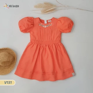 Váy Linen Trẻ Em Xinh House Thêu Hoa Lá