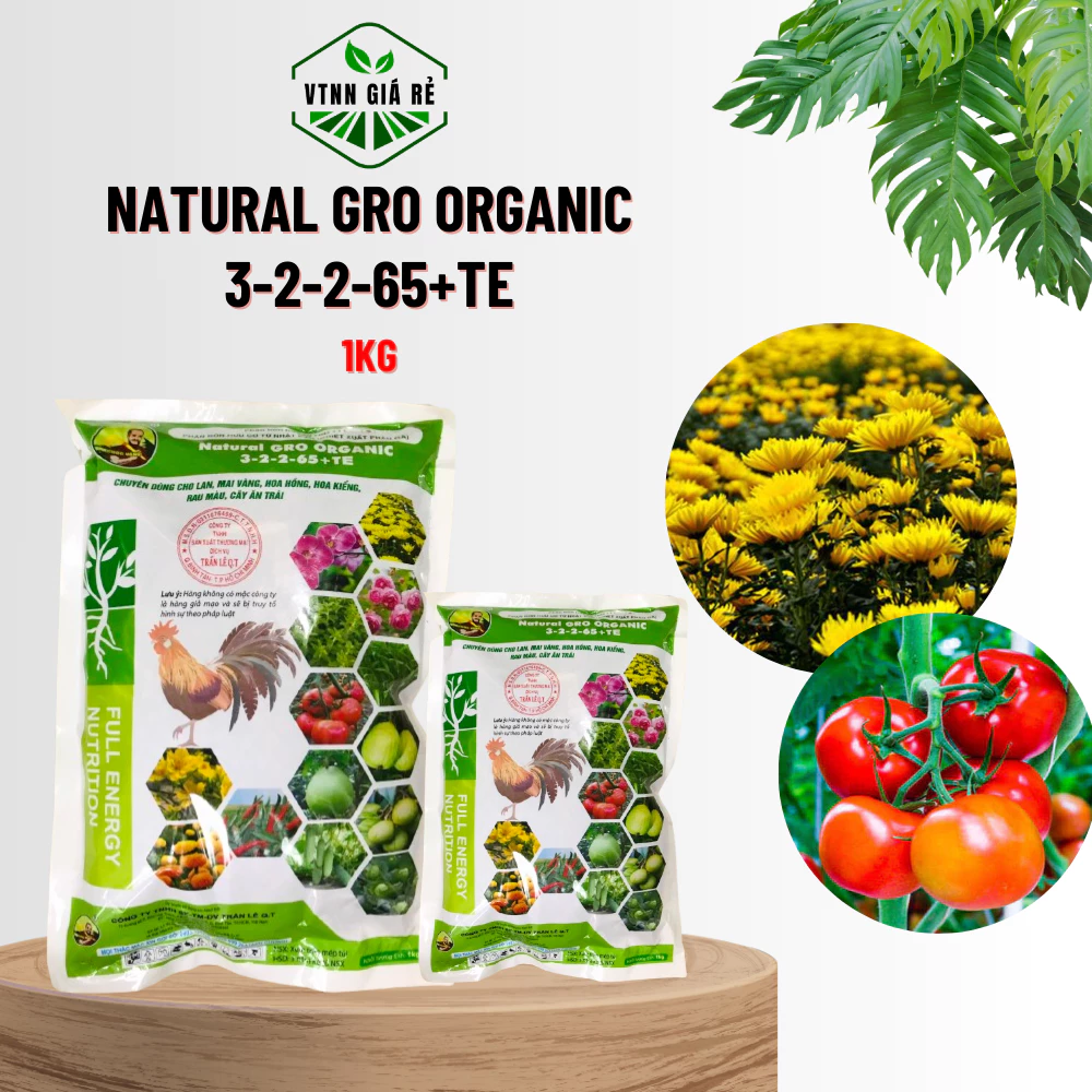 PHÂN BÓN HỮU CƠ GÀ NHẬT - MUA 3 TẶNG 1 CÙNG LOẠI - NATURAL GRO ORGANIC 3-2-2-65+te - GÓI 1KG