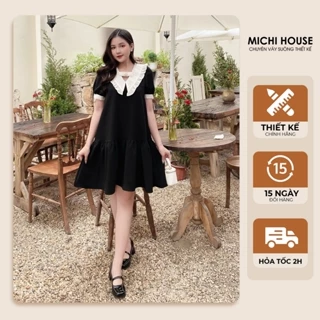 Đầm Suông Đuôi Cá Michi House Váy Xuông Công Sở Ngắn Tay Cổ V Phong Cách Hàn Quốc Freesize Bầu Mặc Xinh K125