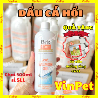 (Tặng 50v Dưỡng Lông Excel) Dầu Cá Hồi Cho Chó Mèo Brit Care Chai 500ml