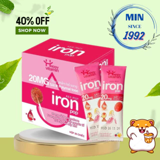 (Hàng mới về) Combo 10 Kẹo mút bổ sung Sắt cho bé Happy Vitamin hàm lượng Sắt hữu cơ hỗ trợ tạo hồng cầu, ngừa thiếu máu