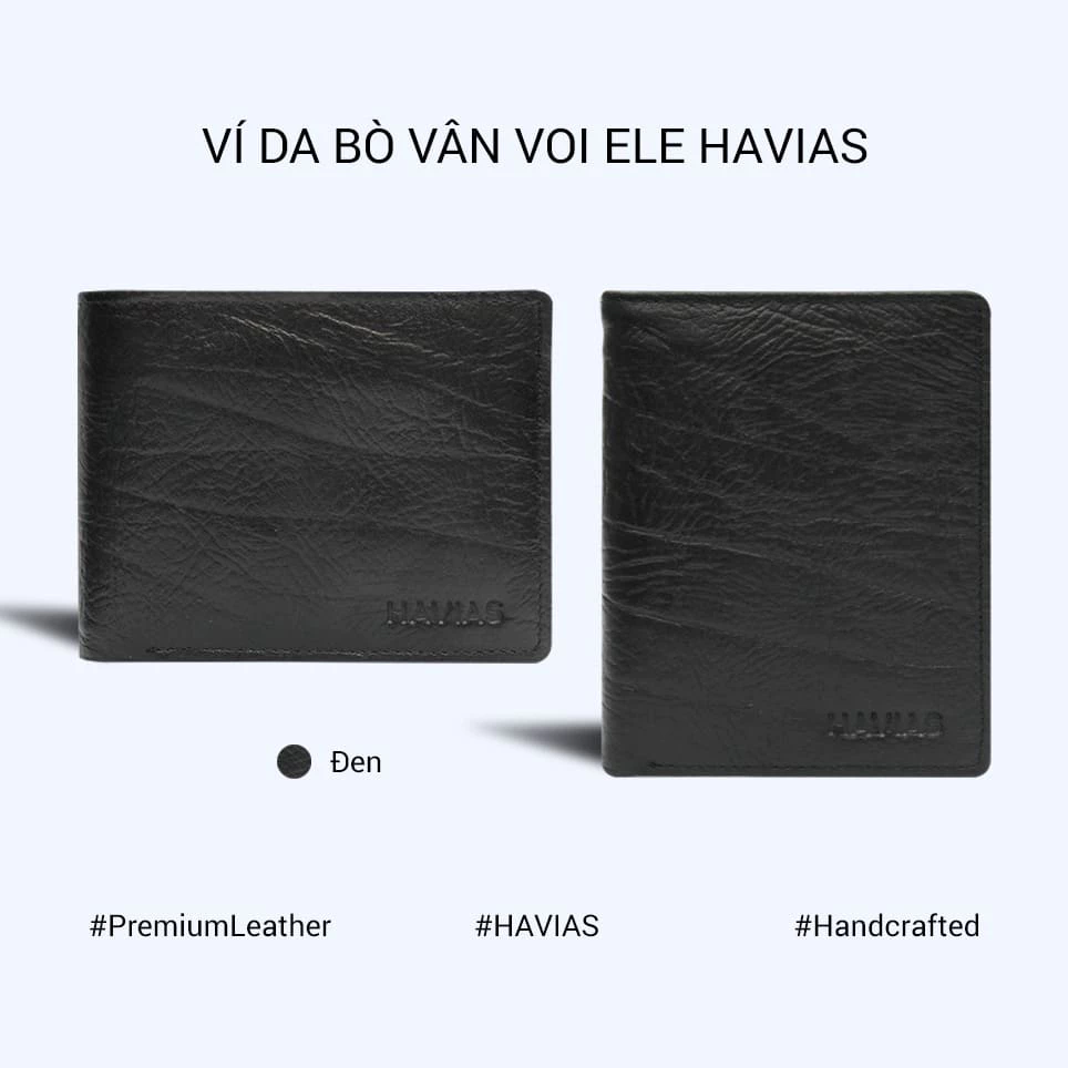 Ví da bò vân voi cao cấp ELE HAVIAS da bò thật đường vân voi độc đáo