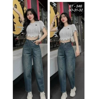 QUẦN BAGGY NỮ LƯNG CAO,QUẦN BÒ CHẤT JEAN COTTON DÀY MỀM PHOM CHUẨN DÁNG MS 346