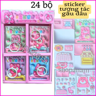 Khay 24 bộ sticker tương tác gấu dâu mới