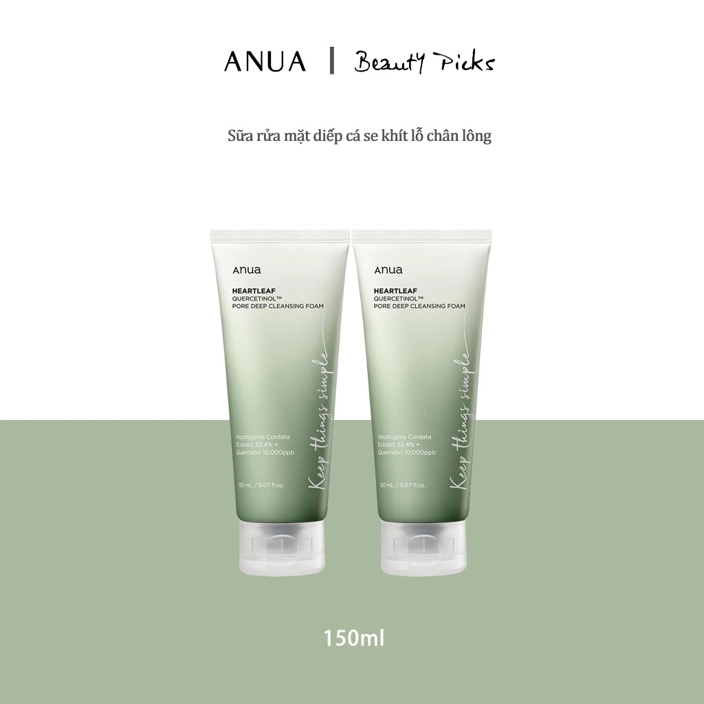 Sữa rửa mặt anua diếp cá se khít lỗ chân lông giảm mụn,Anua Heartleaf Quercetinol Pore Deep Cleansing Foam 150ml