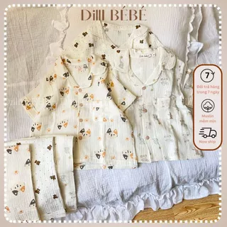 Bộ quần áo cộc tay cho bé Pijama tay ngắn quần dài cho bé trai bé gái trẻ em sơ sinh vải xô Muslin- Dilli Bebe