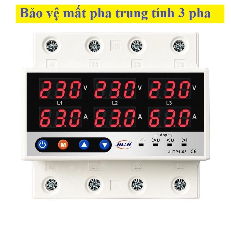 Thiết bị bảo vệ mất pha, mất trung tính 3 pha 100A, bảo vệ quá tải, có hiển thị điện áp và dòng điện