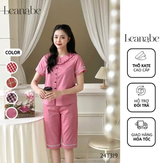 Bộ Pyjama Nữ Chất Thô Kate Hàn Cao Cấp Áo Tay Cộc Quần Lửng, Bộ Mặc Nhà Nữ Tay Cộc Leanabe Homewear 24T31 24T320