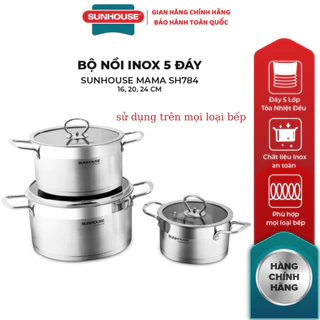 BỘ NỒI INOX 5 ĐÁY SUNHOUSE MAMA SH784