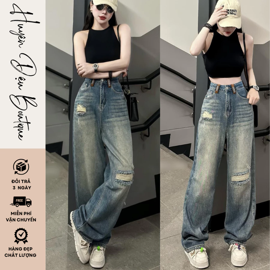 Quần jean nữ ống suông mẫu hot 2024 size S-M-L  , quần bò ống rộng cá tính năng động HD5641 - Huyền Diệu Boutique