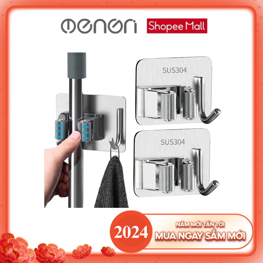 Móc Treo Cây Lau Nhà INOX304 Dán Tường Không Cần Khoan Vô Cùng Tiện Lợi - OENON