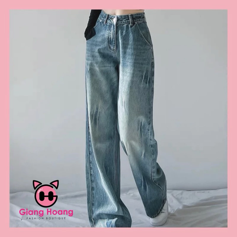 Quần Jeans Ống Suông,quần bò ống rộng phong cách hàn xẻng xinh xắn cá tính Gianghoangshop