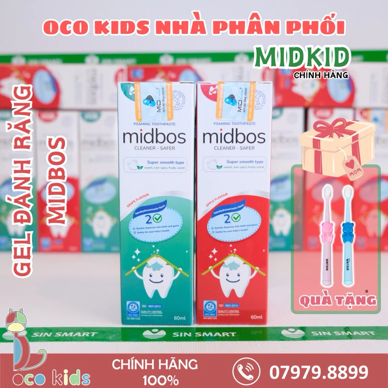 Kem đánh răng dạng bọt Midbos | 𝐌𝐢𝐝𝐤𝐢𝐝 cho bé từ 1 tuổi giúp ngăn ngừa sâu răng, làm trắng răng,thơm miệng,giảm mảng bám