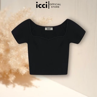 ICCI - Áo len croptop tay ngắn cổ lượn viền VIR01