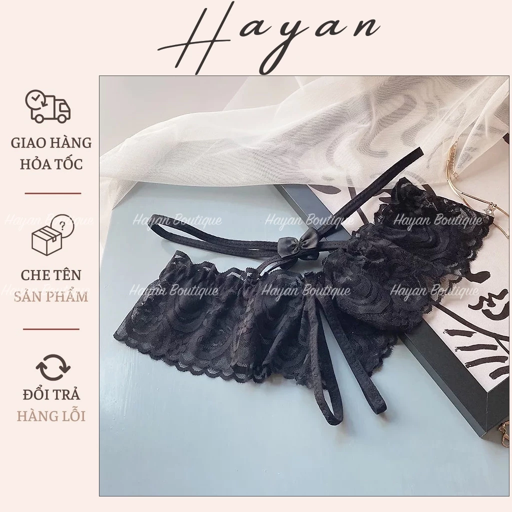 HT034 Quần lót lọt khe hở đáy xẻ đũng dây chéo đính nơ, quần lót ren mềm mại gợi cảm HT034