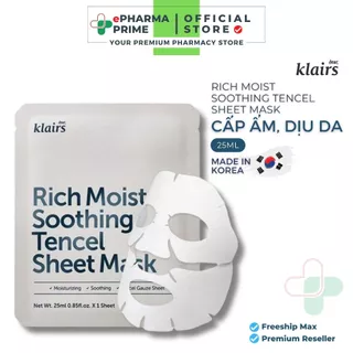 Mặt Nạ Giấy Dear Klairs Rich Moist Soothing Tencel Sheet Mask Dưỡng Ẩm, Giảm Lão Hoá 25ml