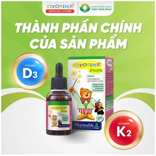 Fitobimbi D3 K2 Bổ sung vitamin D3K2 cho bé Hấp thu canxi tối đa giúp xương răng chắc khỏe Lọ 30ml