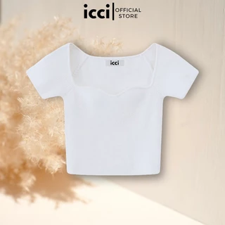 ICCI - Áo len croptop tay ngắn cổ lượn viền VIR02