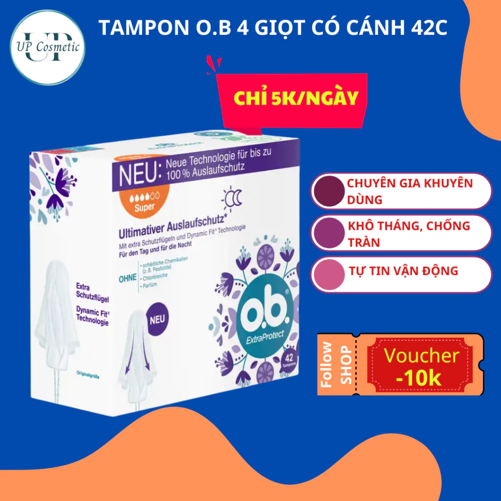 Tampon Băng Vệ Sinh - Tampon OB 4 Giọt Có Cánh Nhập Khẩu Đức [Ship Hoả Tốc Hà Nội]