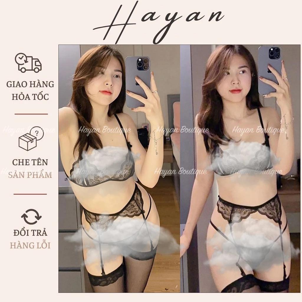 HT263 Set nội y ren sexy cosplay , bộ đồ lót lọt khe gơi cảm kèm kẹp nịt quyến rũ HT263