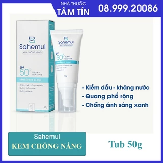 Kem Chống Nắng Kiềm Dầu Không Bóng Nhờn Sahemul Quang Phổ Rộng, Kháng Nước, Chống Ánh Sáng Xanh 50g